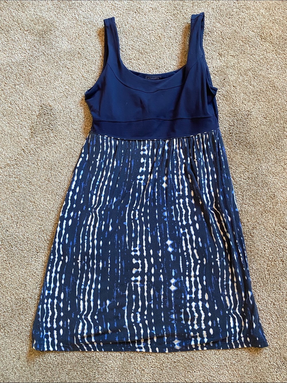 Athleta Navy Blue Summer Tie-Dye Tank Dress with built-in bra